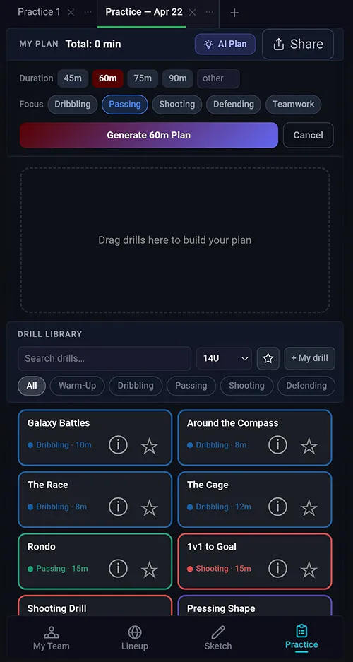 SquadIQ practice planner and drill library